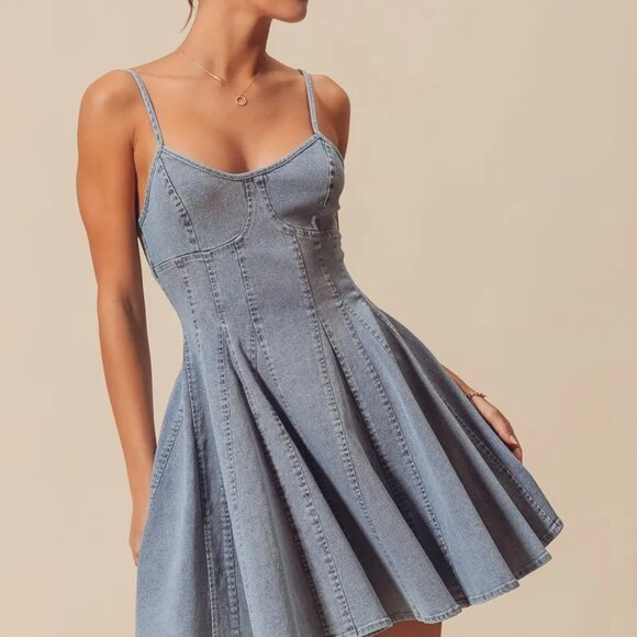 ✨NWT‎ SO ME A Line Fit and Flare Denim Mini Dress - Picture 6 of 16